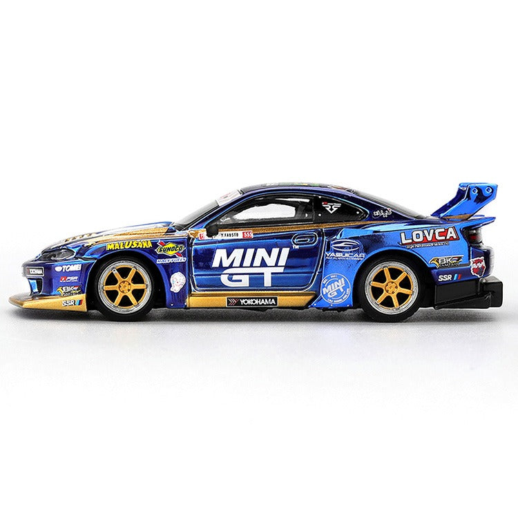 Mini GT MGT01157 Nissan LB-Super Silhouette S15 SILVIA #555 Team Liberty Walk 2025 Formula Drift 1:64 Chrome Blue