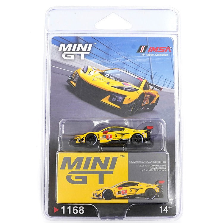 Mini GT MGT01168 Chevrolet Corvette Z06 GT3.R #3 Racing by Pratt Miller Motorsports 2025 IMSA Daytona 24 Hrs 1:64 Yellow