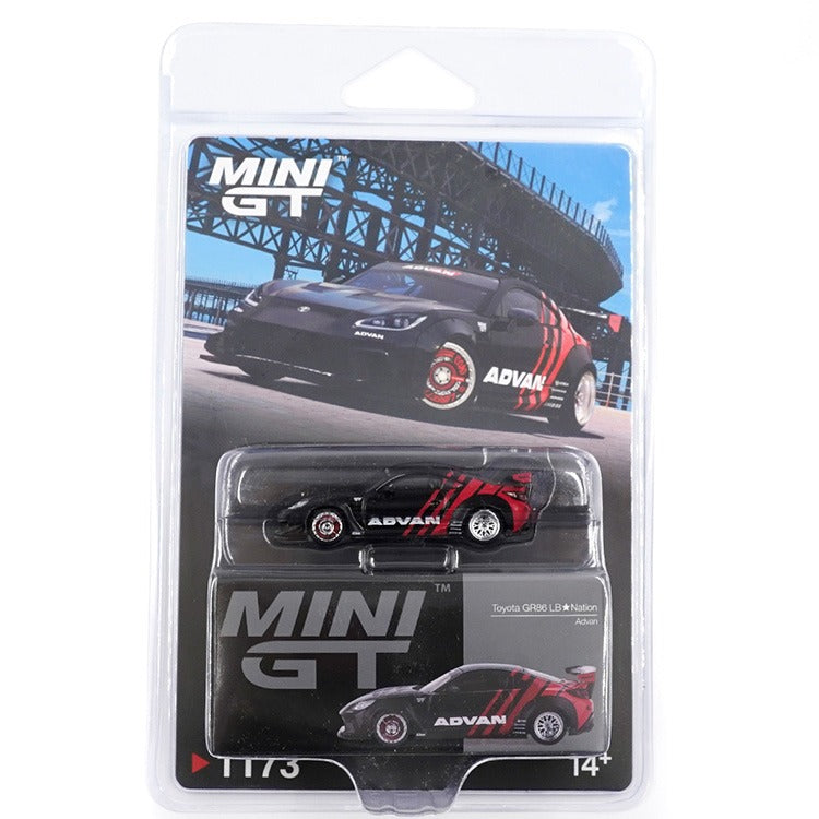 Mini GT MGT01173 Toyota GR86 LBWK Liberty Walk LB Nation Advan 1:64 Black / Red