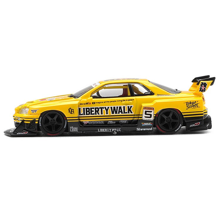 Mini GT MGT01182 LBWK Liberty Walk Nissan LB-ER34 Super Silhouette Skyline 1:64 Sport Yellow