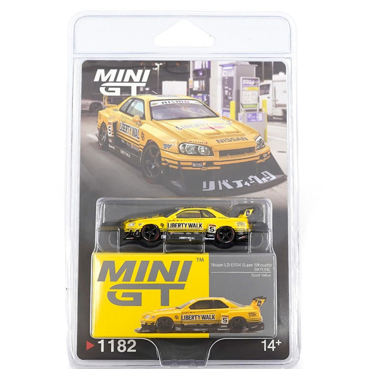 Mini GT MGT01182 LBWK Liberty Walk Nissan LB-ER34 Super Silhouette Skyline 1:64 Sport Yellow