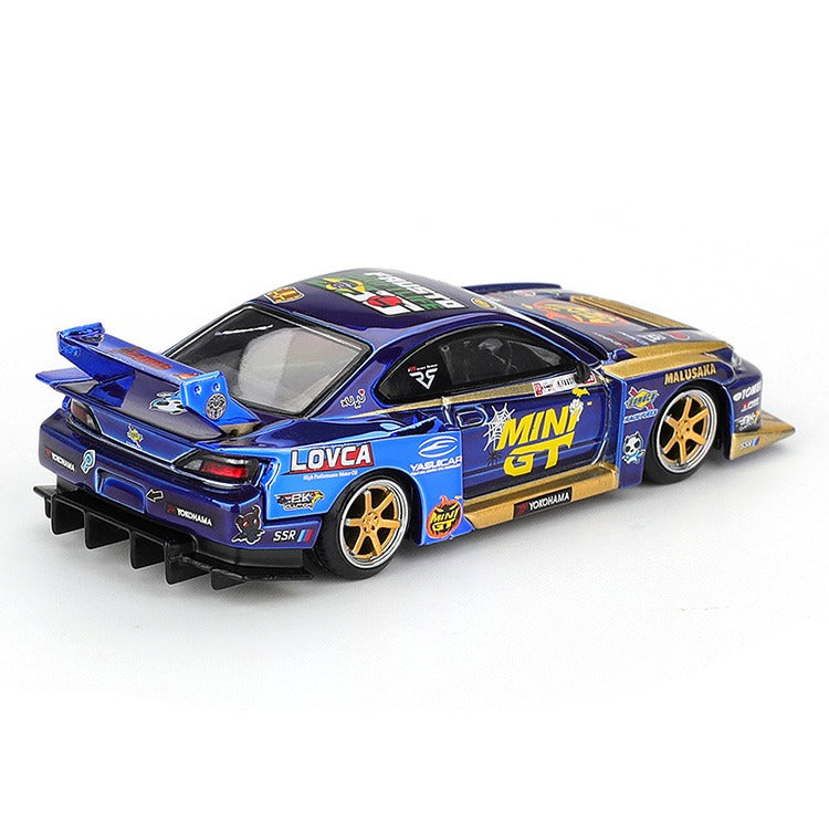 Mini GT MGT01185 Nissan LB-Super Silhouette S15 SILVIA #555 Team Liberty Walk 2025 Formula Drift Halloween Special 1:64 Chrome Blue