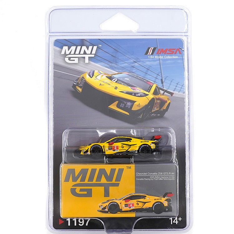 Mini GT MGT01197 Chevrolet Corvette Z06 GT3.R 2025 IMSA Daytona 24 Hrs 1:64 #4 Pratt Miller Yellow