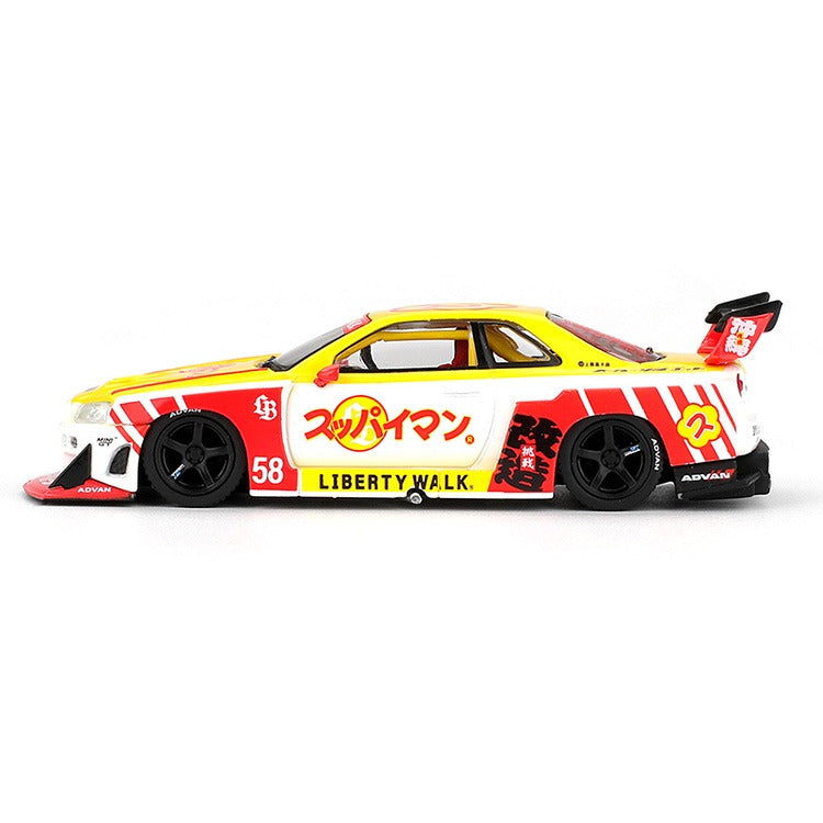 Mini GT MGT01204 Nissan LB-ER34 Super Silhouette Skyline Suppaiman Okinawa 1:64 Yellow