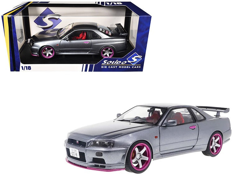 Solido S1804310 1999 Nissan Skyline GT-R R34 1:18 Silver with Purple Wheels