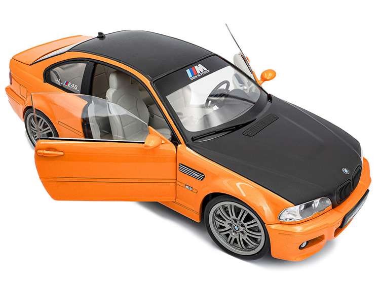 Solido S1806509 BMW E46 M3 Coupe 1:18 Orange with Black Hood and Carbon Roof