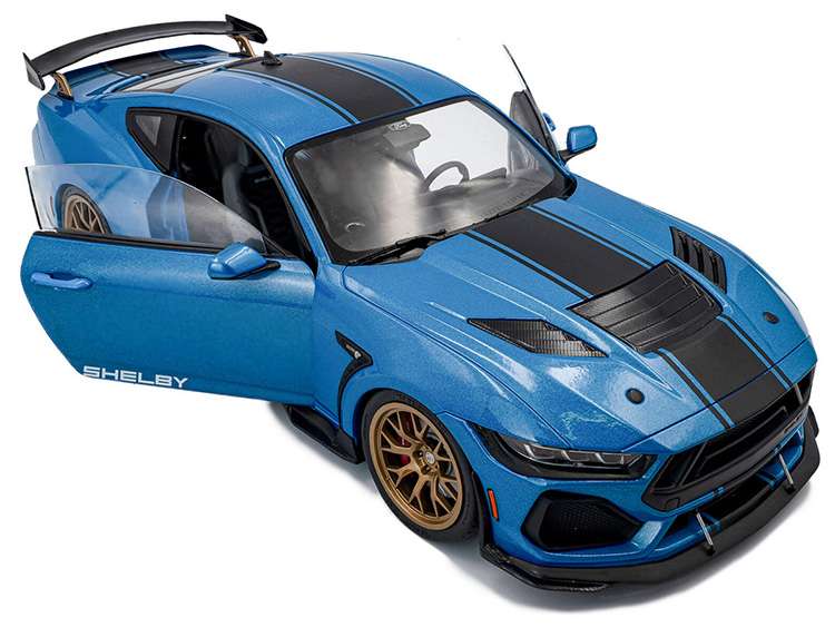 Solido S1813802 2024 Ford Shelby Mustang Super Snake 1:18 Grabber Blue with Stripes