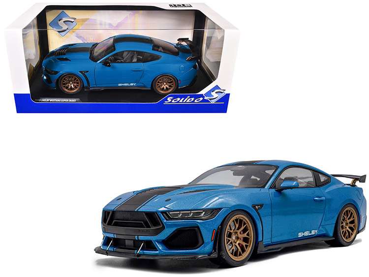 Solido S1813802 2024 Ford Shelby Mustang Super Snake 1:18 Grabber Blue with Stripes