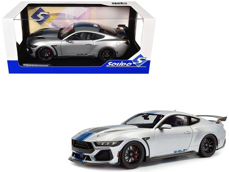 Solido S1813803 2025 Shelby Mustang Super Snake 1:18 Grey with Blue Stripes