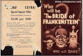 Bride of Frankenstein Original Vintage Movie Herald Boris Karloff Authentic