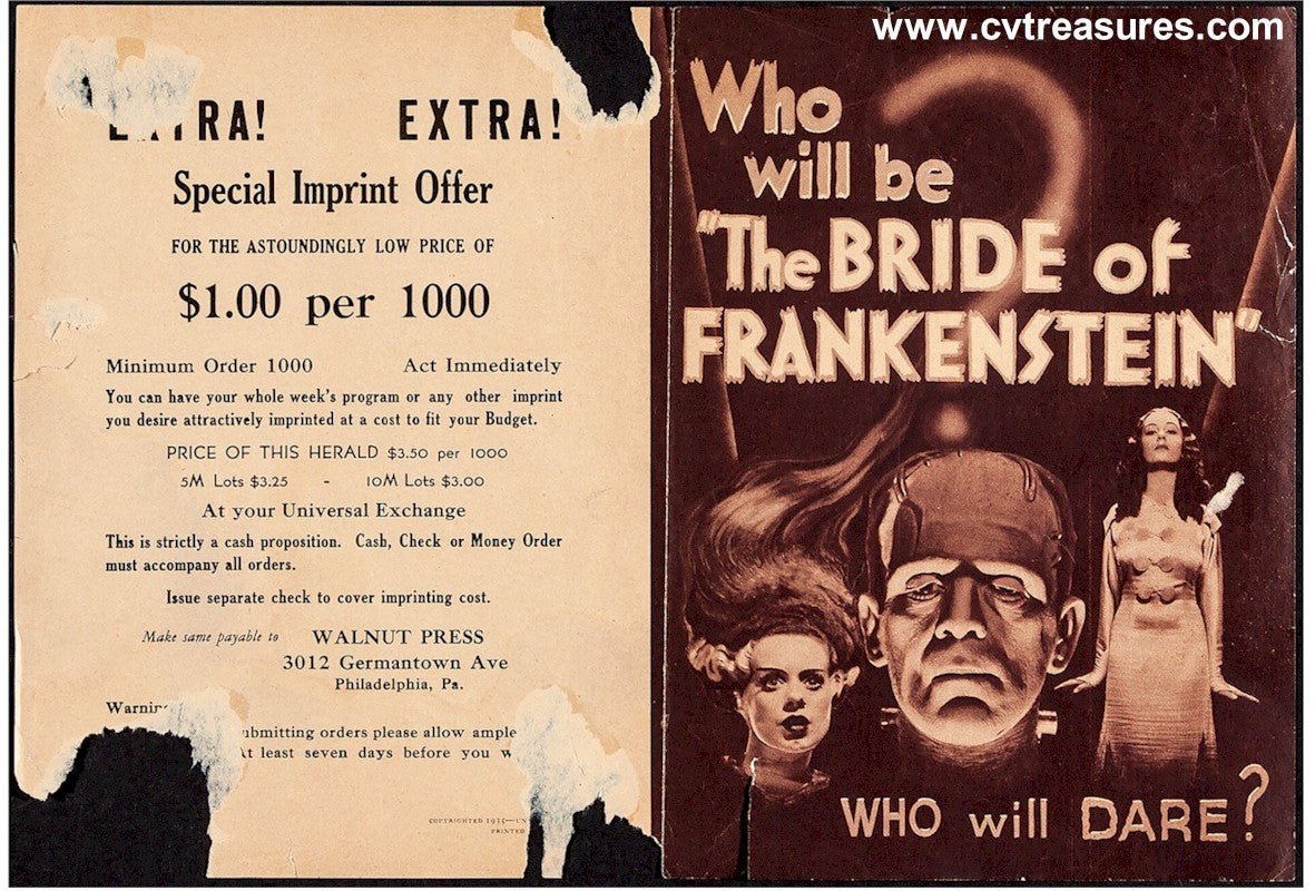 Bride of Frankenstein Original Vintage Movie Herald Boris Karloff Authentic
