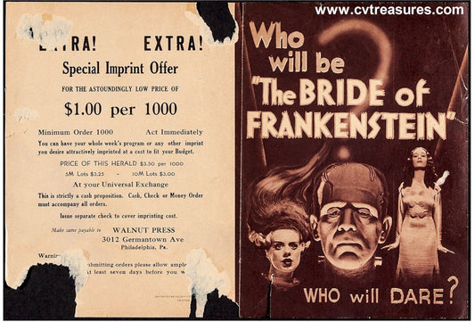 Bride of Frankenstein Original Vintage Movie Herald Boris Karloff Authentic