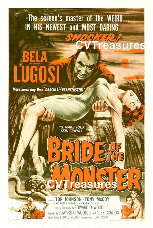 Bride of the Monster Original Vintage Horror Sci Movie Theater Poster Bela Lugosi Ed Woods Guaranteed Authentic