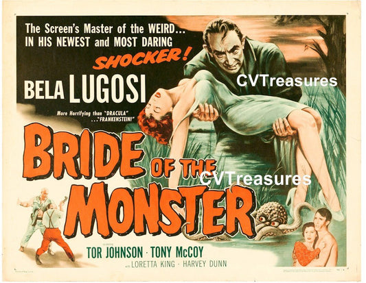 Bride of the Monster Original Vintage Horror Sci Movie Theater Poster Half sheet Ed Woods Guaranteed Authentic