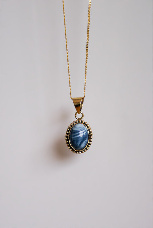 COLGANTE DE AGATA AZUL EN BRONCE - EQUILIBRIO EMOCIONAL
