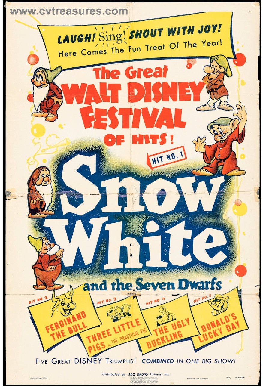 Disneys SNOW WHITE Vintage Movie Poster one sheet Walt Disney memorabilia 1940
