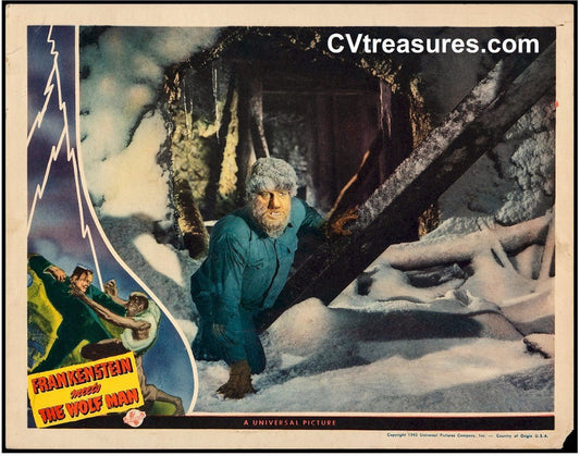 Frankenstein Meets the Wolf Man Original Authentic Vintage Horror MASTERPIECE Movie Poster Lobby Card Bela Lugosi, Lon Chaney