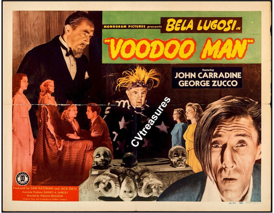 Horror Movie Poster VOODOO MAN Bela Lugosi Authentic Original Vintage Half Sheet Film Poster 1944