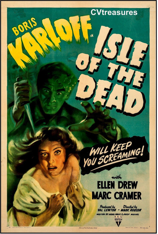 Isle of the Dead Original Authentic Vintage Horror Movie Theater Poster One Sheet Boris Karloff 1945