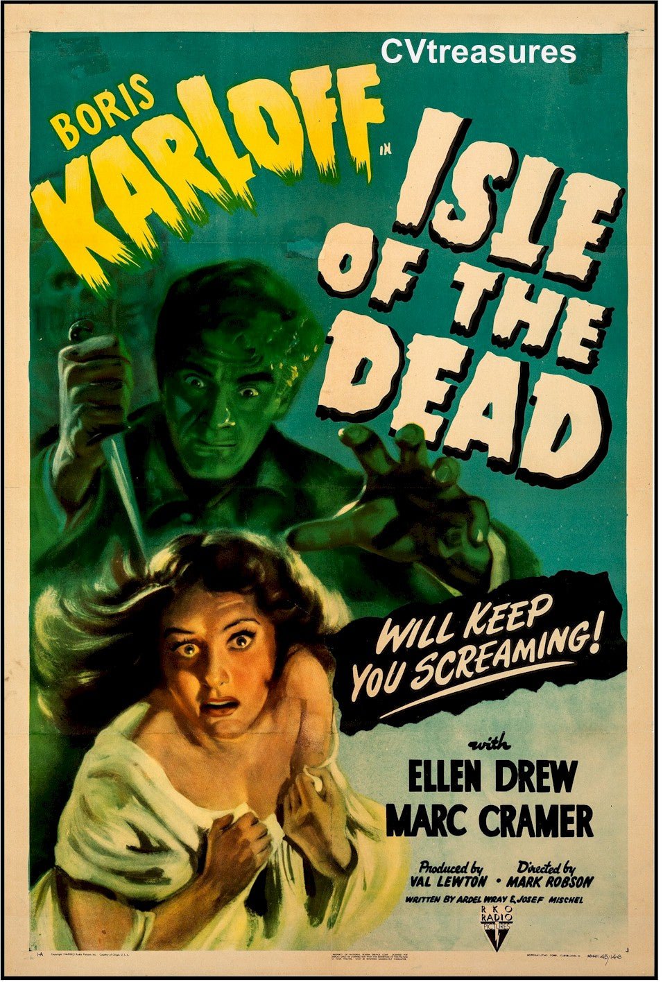 Isle of the Dead Original Authentic Vintage Horror Movie Theater Poster One Sheet Boris Karloff 1945