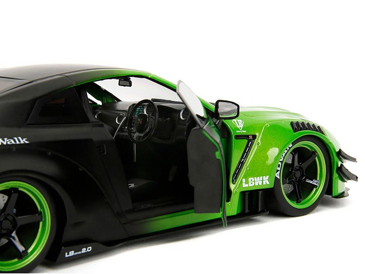 Jada 35724 Pink Slips Nissan Skyline GT-R R35 LBWK Liberty Walk Body Kit 2.0 1:18 Green / Matte Black