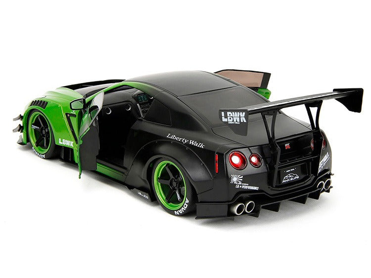 Jada 35724 Pink Slips Nissan Skyline GT-R R35 LBWK Liberty Walk Body Kit 2.0 1:18 Green / Matte Black
