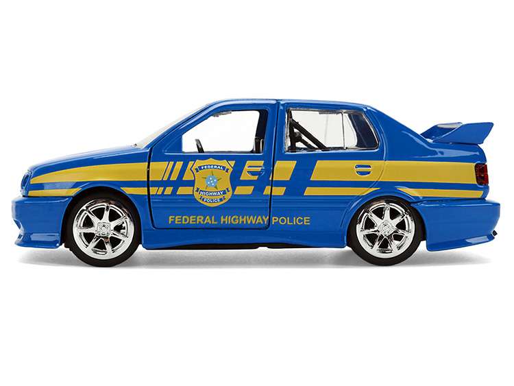 Jada 36363 Fast & Furious Volkswagen Jetta Federal Highway Police Car 1:32 Blue with Yellow Stripes