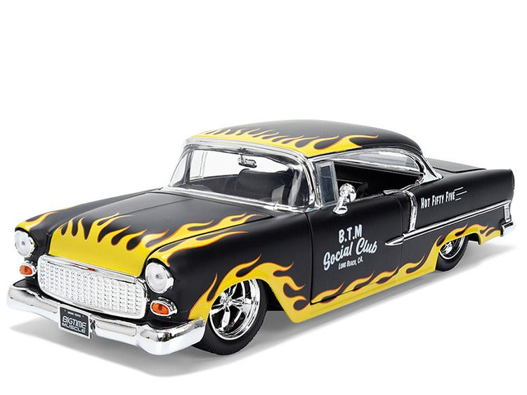 Jada 36606 Bigtime Muscle 1955 Chevrolet Bel Air BTM Social Club 1:24 Matte Black with Flames