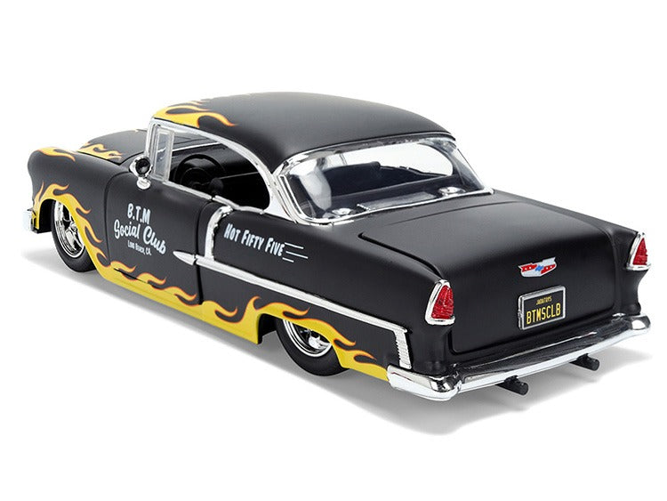 Jada 36606 Bigtime Muscle 1955 Chevrolet Bel Air BTM Social Club 1:24 Matte Black with Flames