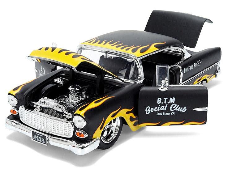 Jada 36606 Bigtime Muscle 1955 Chevrolet Bel Air BTM Social Club 1:24 Matte Black with Flames