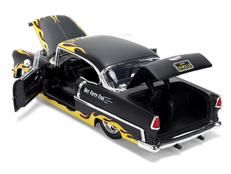 Jada 36606 Bigtime Muscle 1955 Chevrolet Bel Air BTM Social Club 1:24 Matte Black with Flames