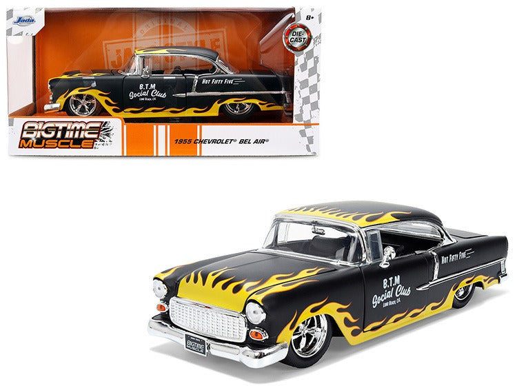 Jada 36606 Bigtime Muscle 1955 Chevrolet Bel Air BTM Social Club 1:24 Matte Black with Flames