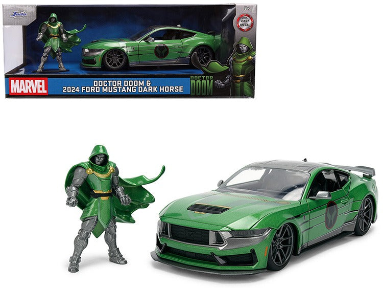 Jada 36993 Marvel 2024 Ford Mustang Dark Horse 1:24 with Doctor Doom Figure Green