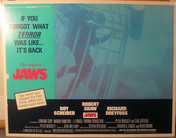 Jaws 1975 same year re-release lobby card movie poster 3