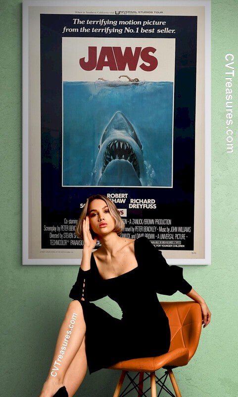 JAWS  Original Authentic Vintage Horror Movie Theater Poster One Sheet Original Linen 2