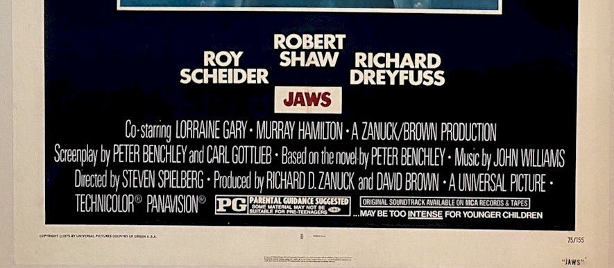 JAWS  Original Authentic Vintage Horror Movie Theater Poster One Sheet Original Linen 2