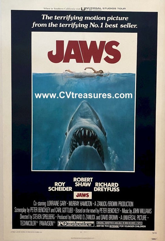 JAWS  Original Authentic Vintage Horror Movie Theater Poster One Sheet Original Linen 2