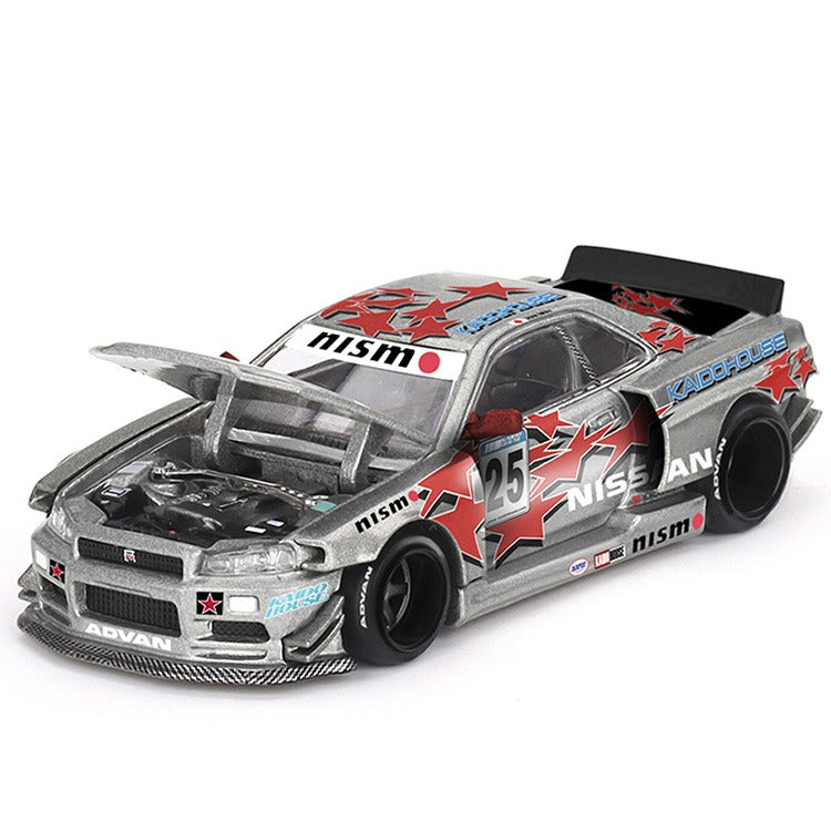 Mini GT x Kaido House KHMG197 Nissan Skyline GT-R (R34) Kaido Star Racing V1 1:64 Silver