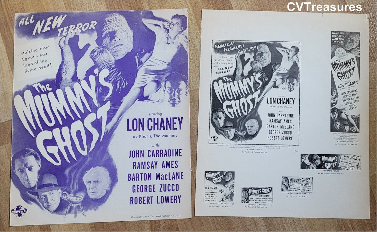 Mummys Ghost Original Vintage Horror UNcut Movie Theater Pressbook Lon Chaney Jr. John Carradine
