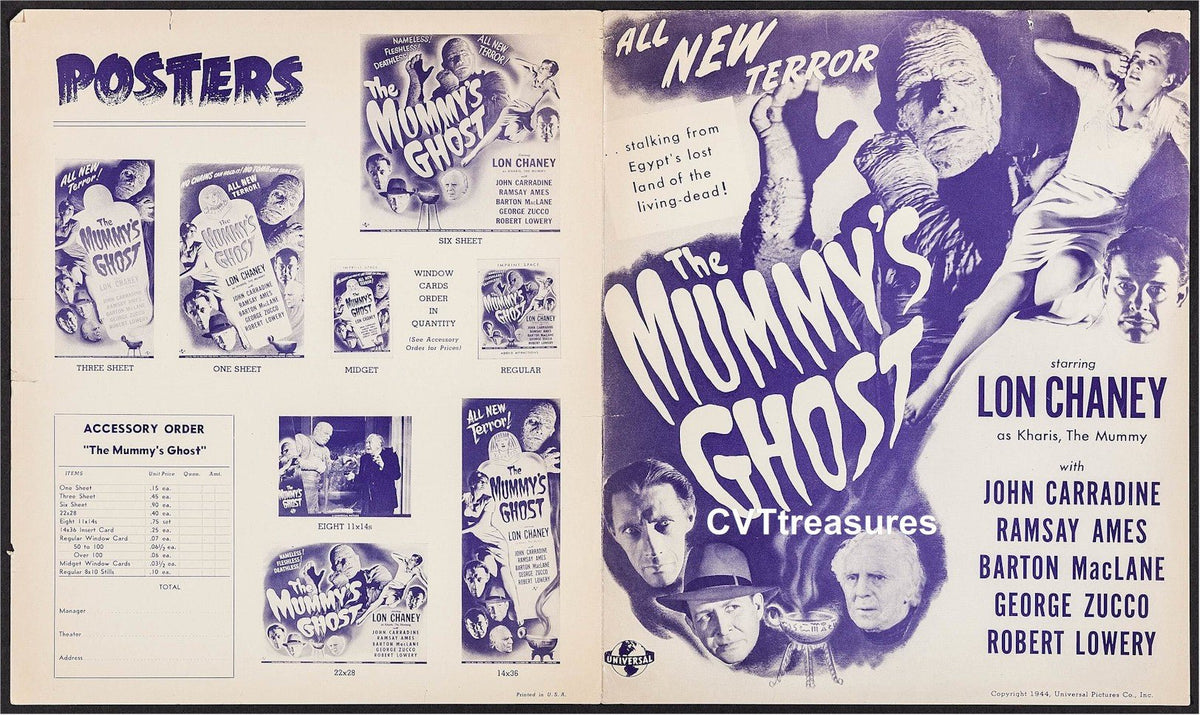 Mummys Ghost Original Vintage Horror UNcut Movie Theater Pressbook Lon Chaney Jr. John Carradine