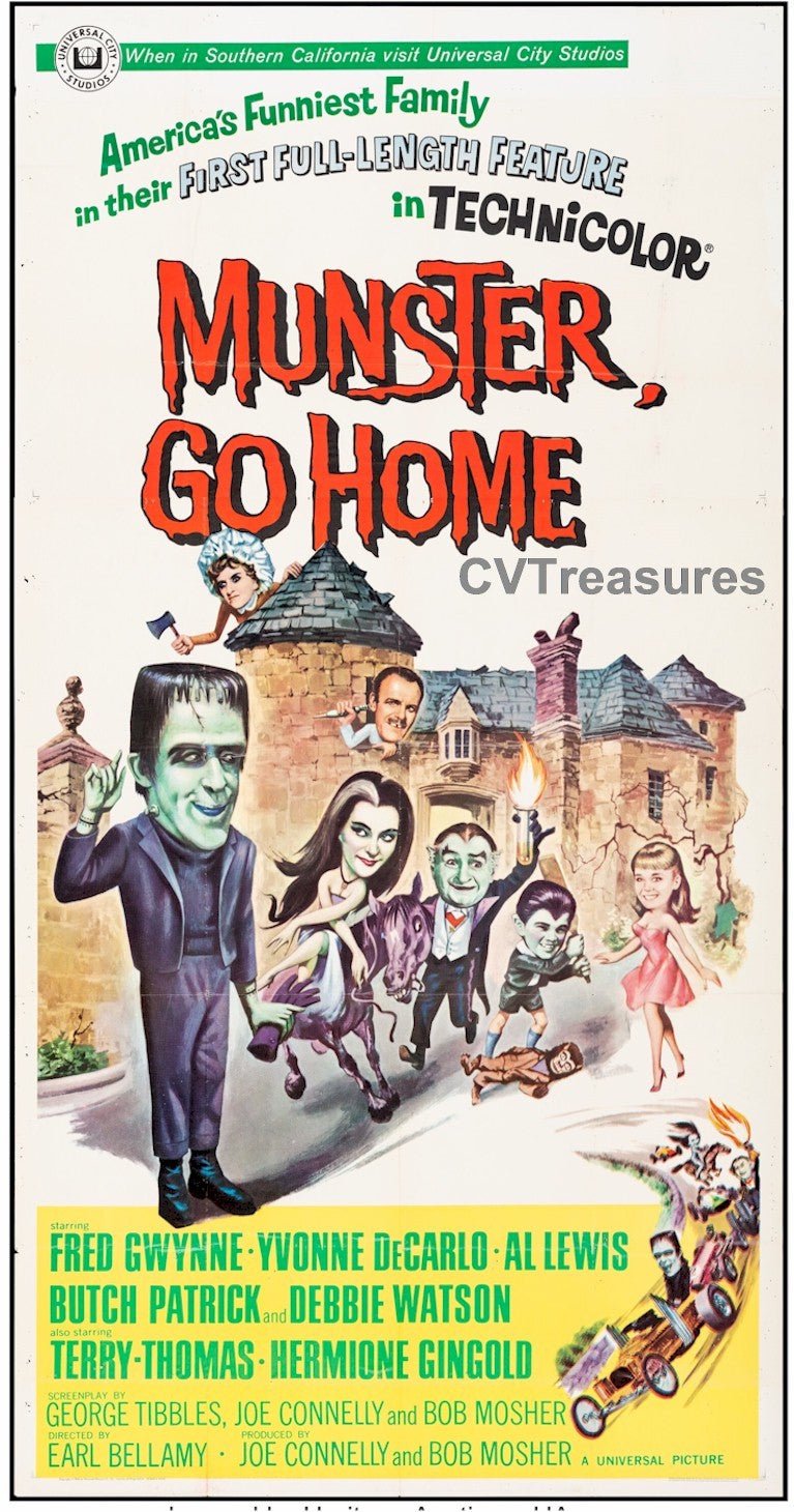 Munsters Munster, Go Home Original Authentic Vintage Three Sheet Movie Theater Poster Fred Gwynne 1966