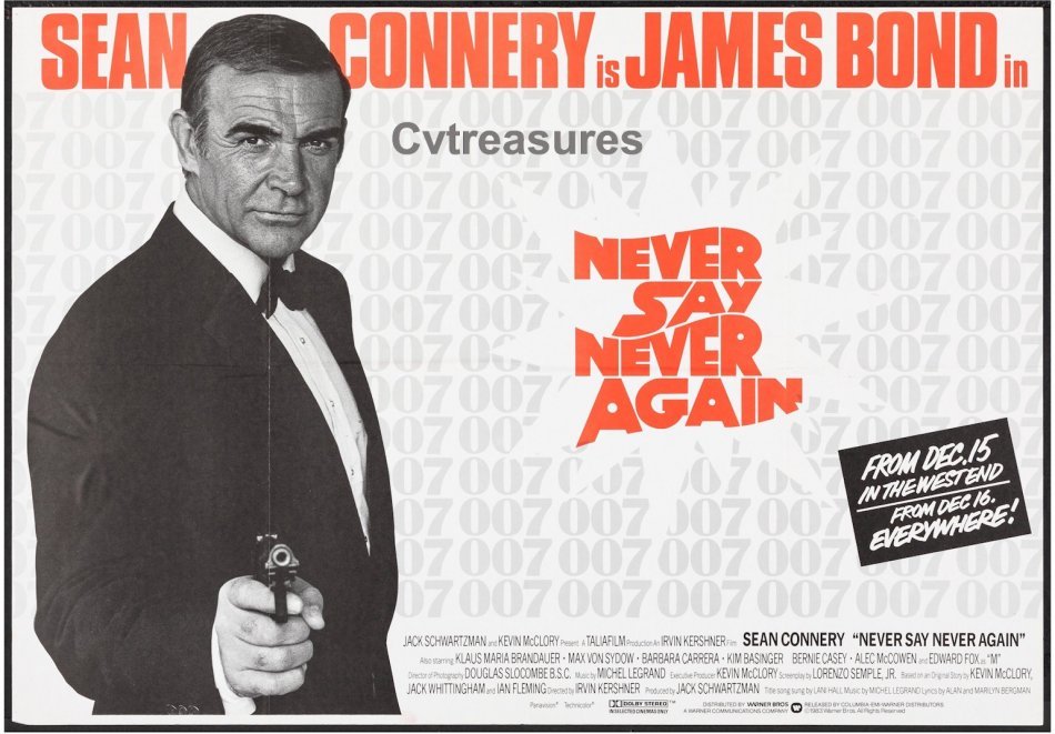 Never Say Never Again James Bond British Quad Movie Theater Poster Sean Connery Guaranteed Authentic