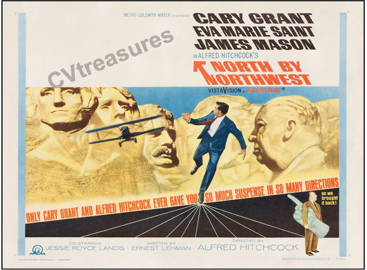 Original Vintage Movie Poster half sheet Alfred Hitchcock North by Northwest