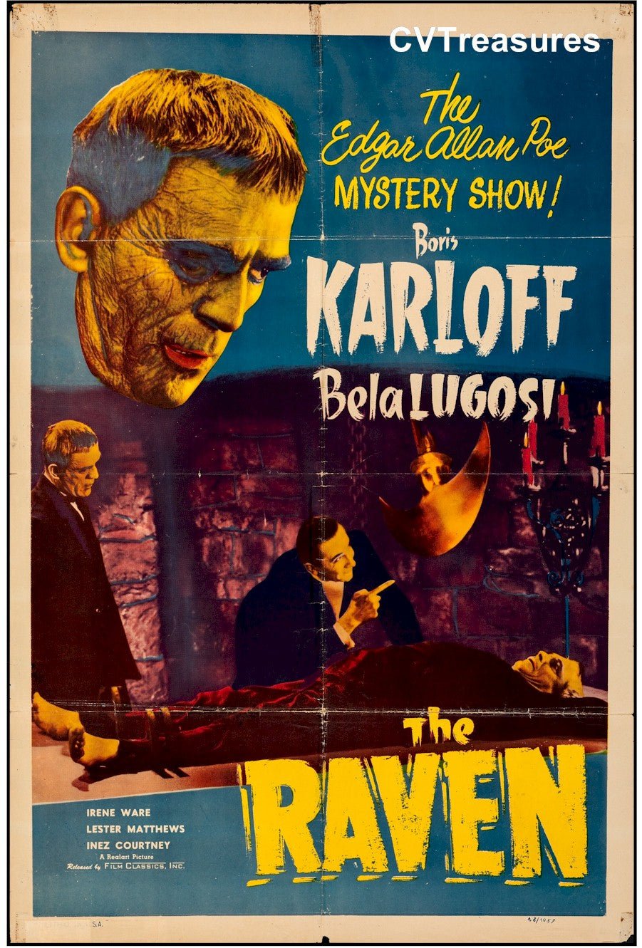 Raven Original Vintage Sci Fi Horror Film Poster One Sheet Boris Karloff Bela Lugosi