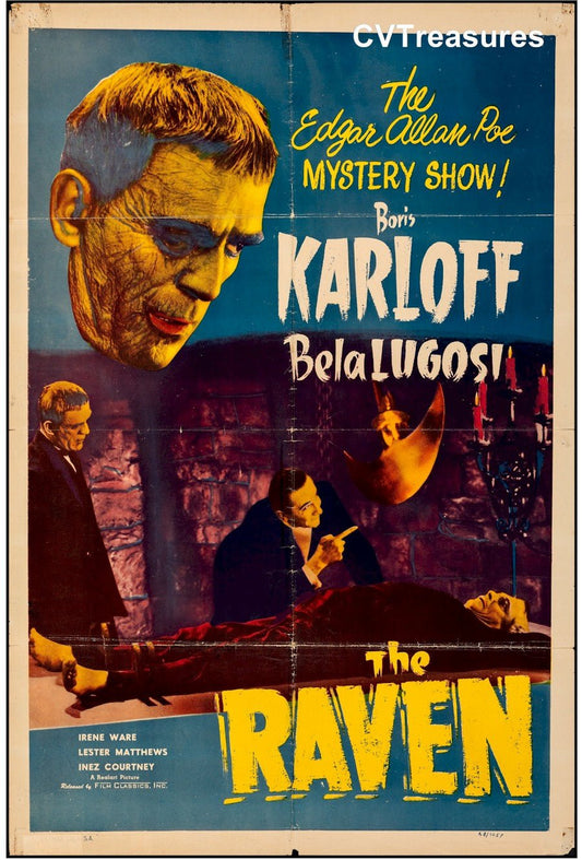 Raven Original Vintage Sci Fi Horror Film Poster One Sheet Boris Karloff Bela Lugosi
