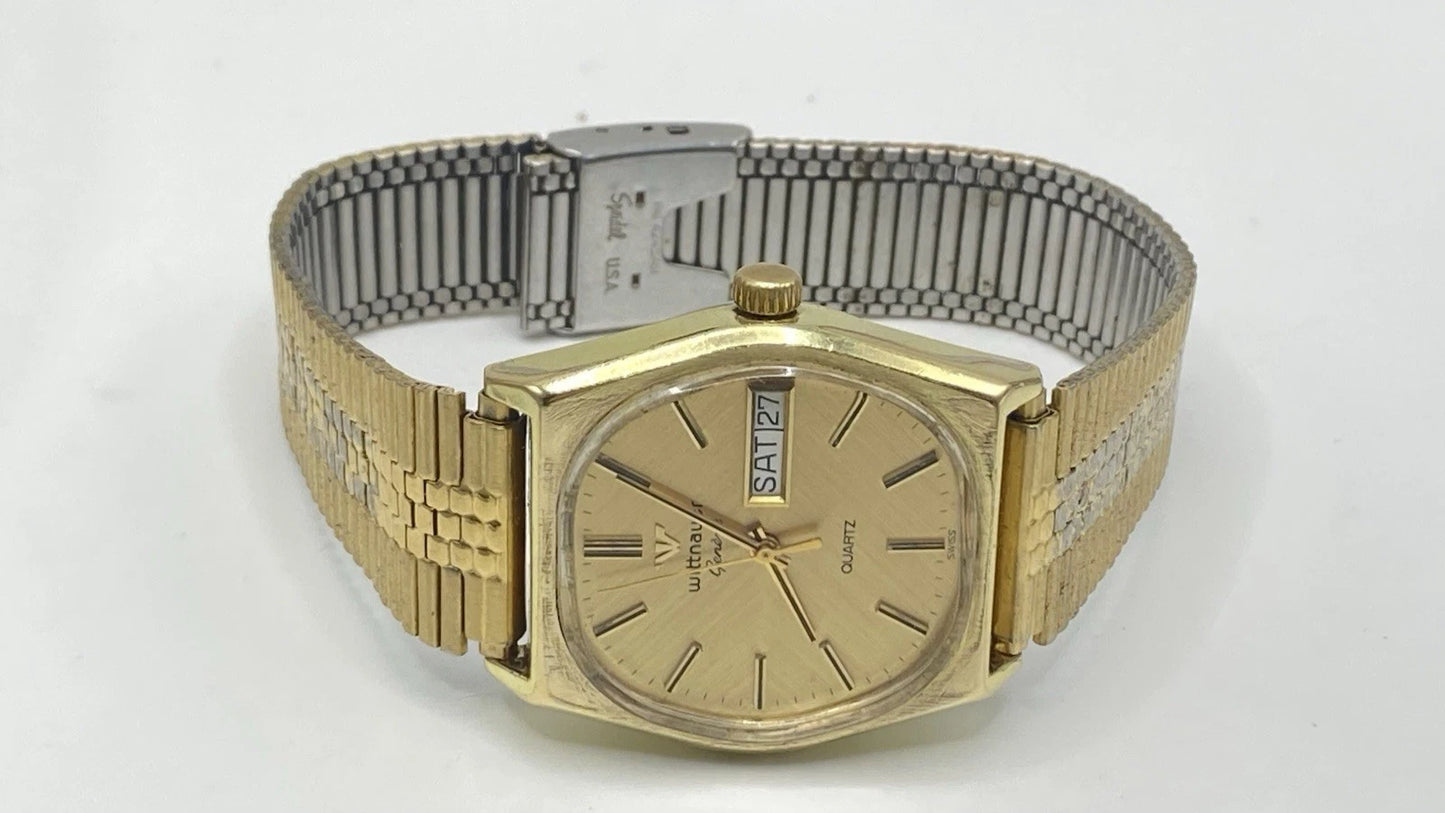 Vintage Mens Wittnauer Geneve Quartz Swiss Movement Gold Tone Watch