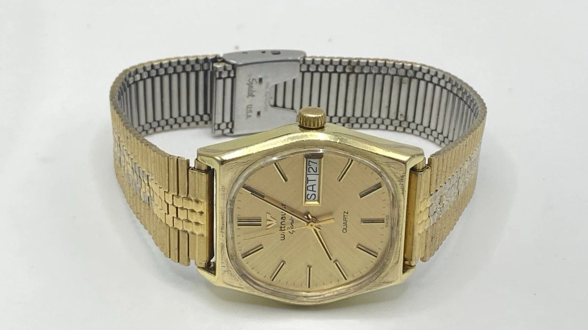 Vintage Mens Wittnauer Geneve Quartz Swiss Movement Gold Tone Watch