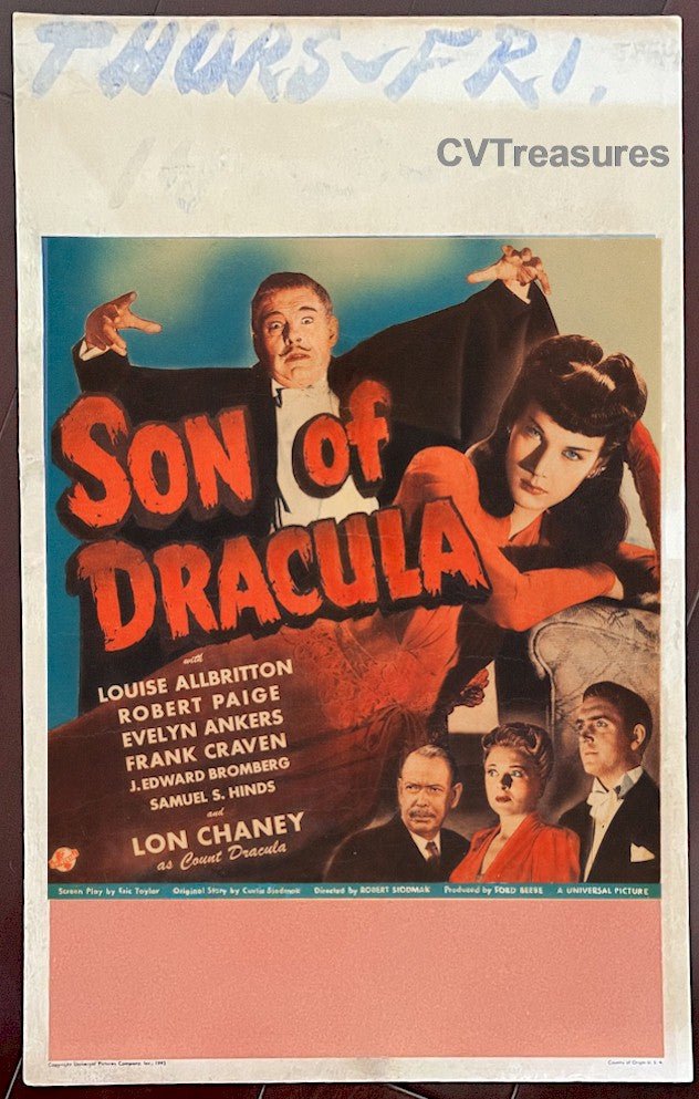 Son of Dracula Original Vintage Movie Poster Window Card  Lon Chaney