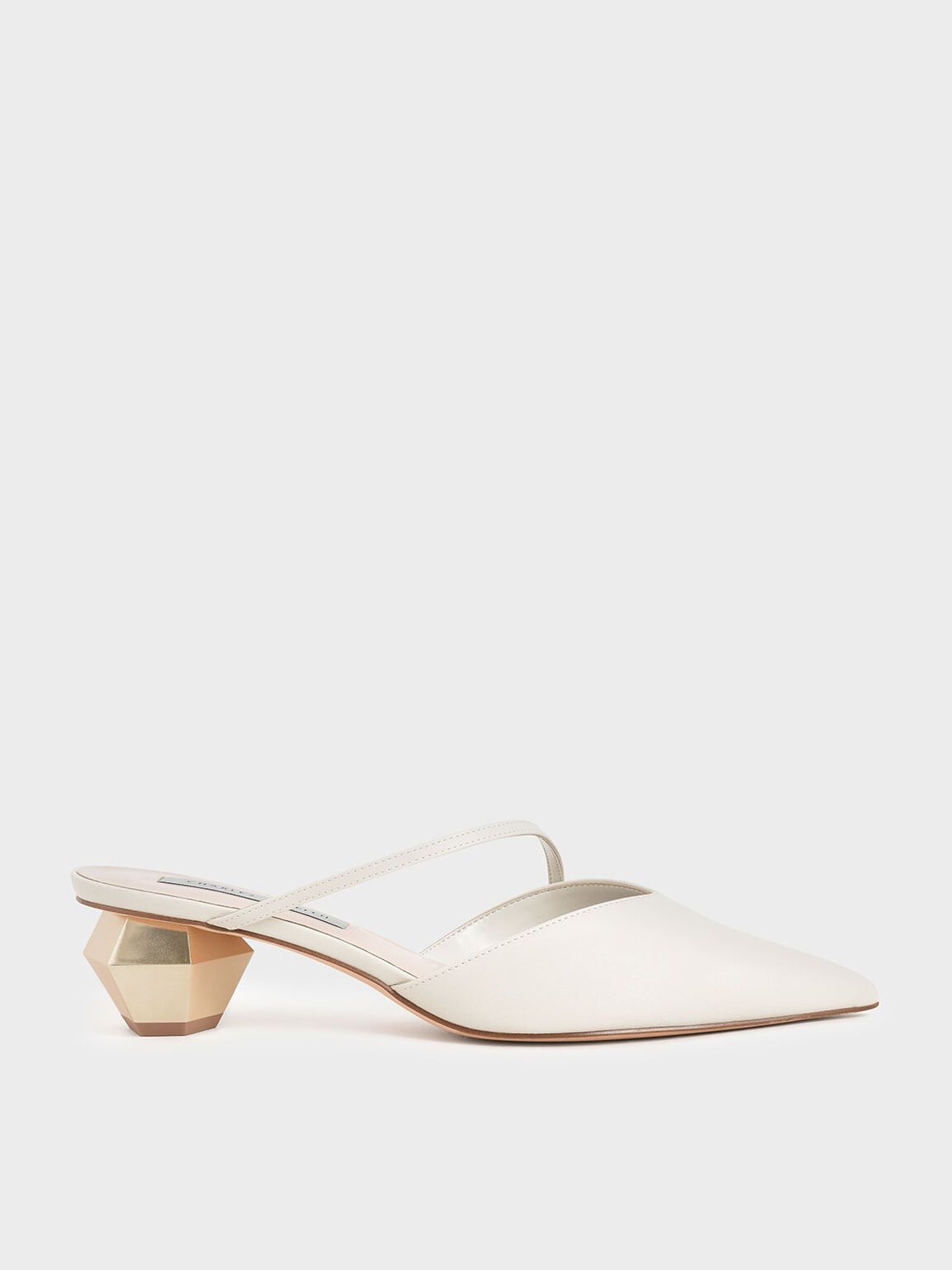 Asymmetric Strap Chrome Heel Mules