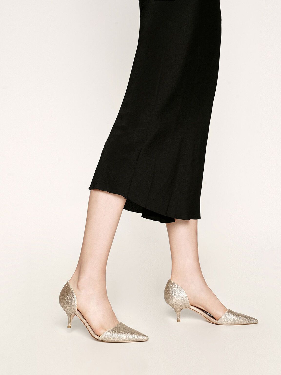 D'Orsay Glitter Kitten Heel Pumps